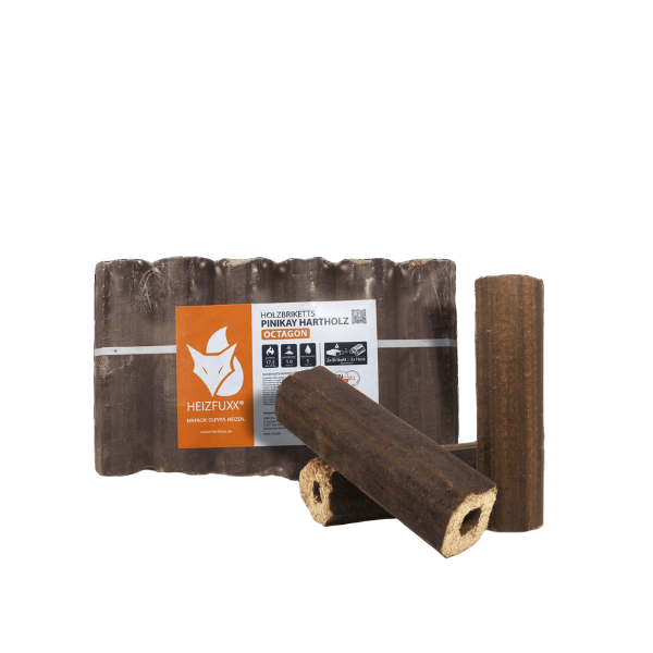 Heizfuxx PiniKay Octagon Hartholzbriketts – 960 kg Palette Hochverdichtete Premium Briketts für Kamin & Ofen