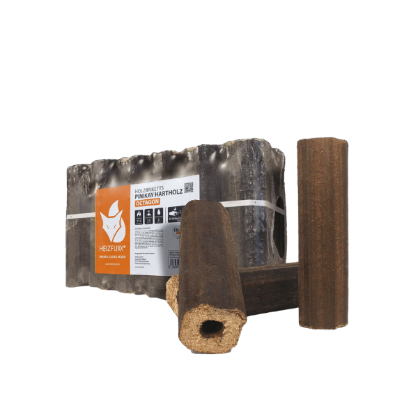 Heizfuxx PiniKay Octagon Hartholzbriketts – 960 kg Palette Hochverdichtete Premium Briketts für Kamin & Ofen