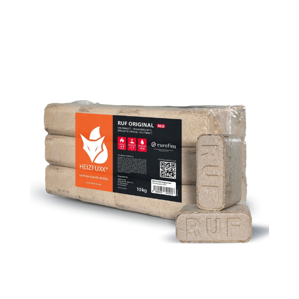 Heizfuxx RUF Original Red Hartholzbriketts – 960 kg Palette Hochverdichtete RUF Kamin & Ofen Briketts