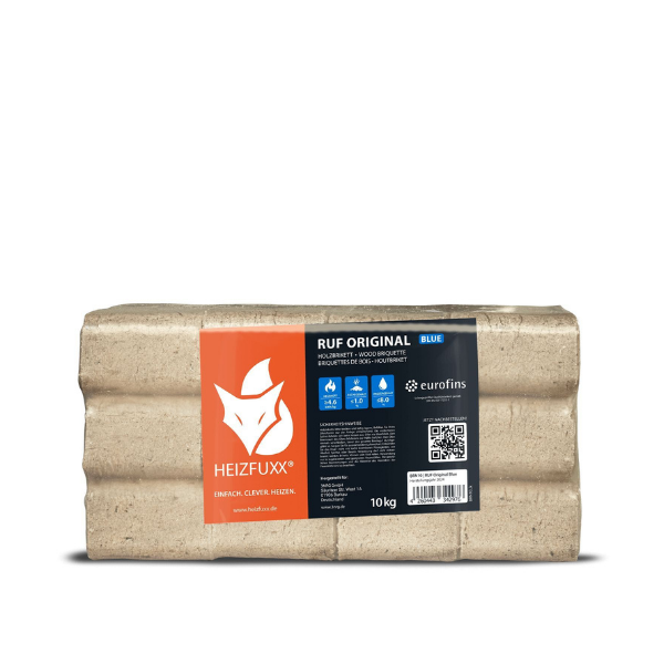Heizfuxx RUF Original Blue Hartholzbriketts – Hochverdichtete Premium RUF Briketts für Kamin & Ofen